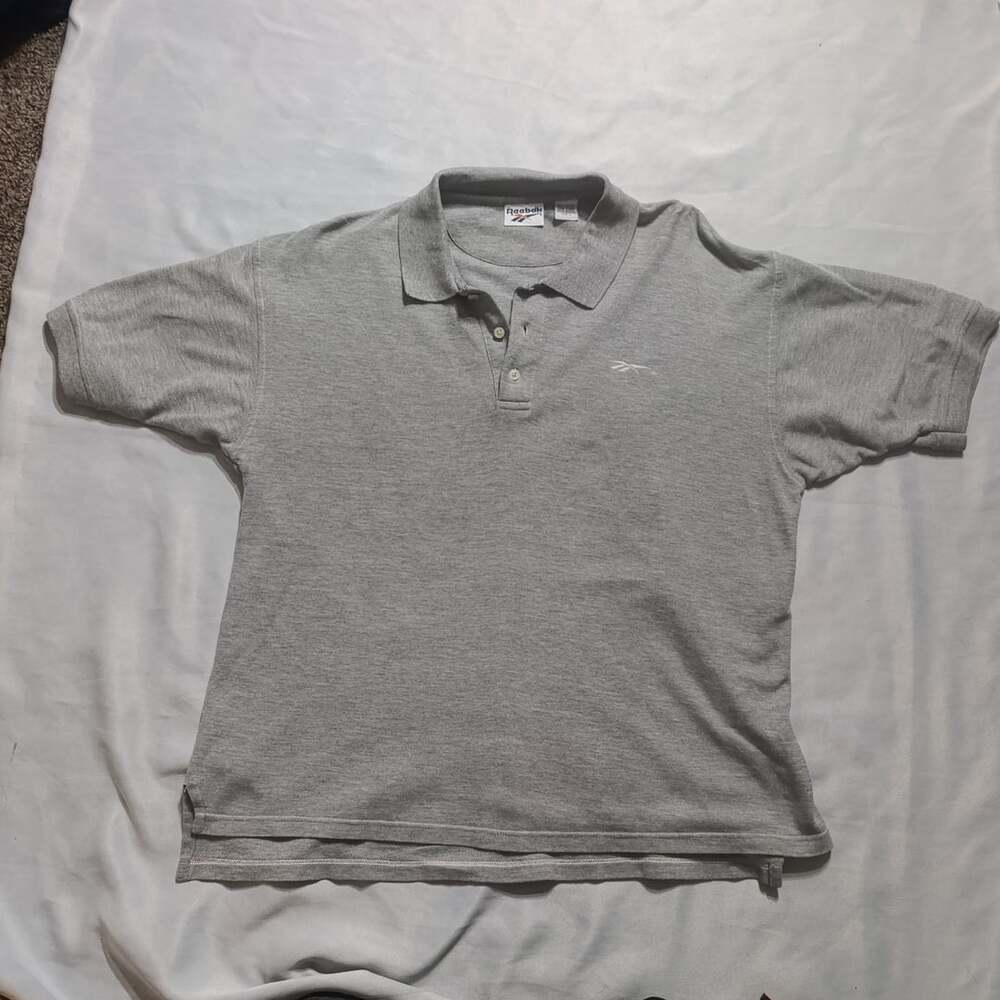 Reebok Polo Shirt Size L Gray Cotton Short Sleeve Logo